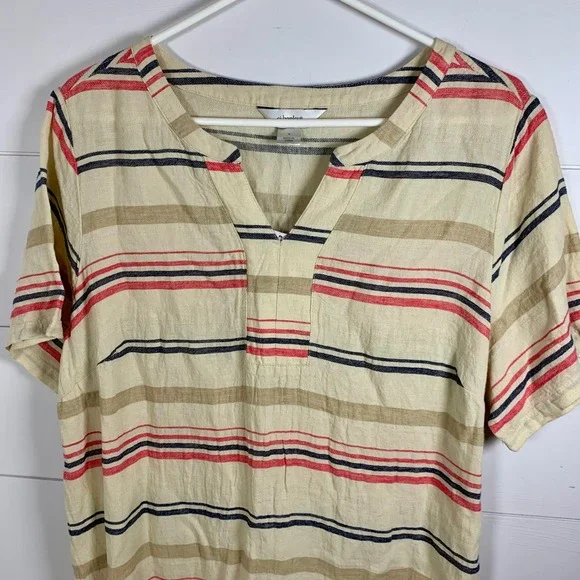 CJ Banks Striped V Neck Tunic Dress Coverup Women 14W Linen Blend Beachy Coastal - Picture 3 of 13